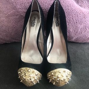 Black and gold platform heels